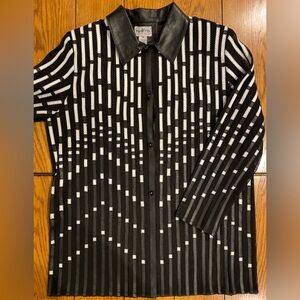 EUC NATTO Genuine Lamb Leather/Mesh Button Down Jacket, black/white, Medium